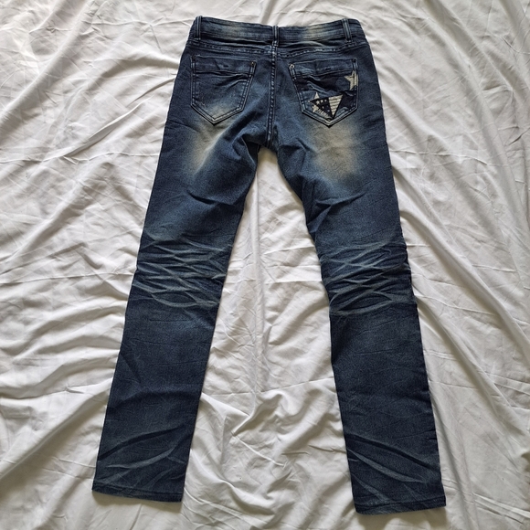 YaZiPai | Dark Blue styled fade with embroidered start women's skinny Jean - Picture 9 of 15